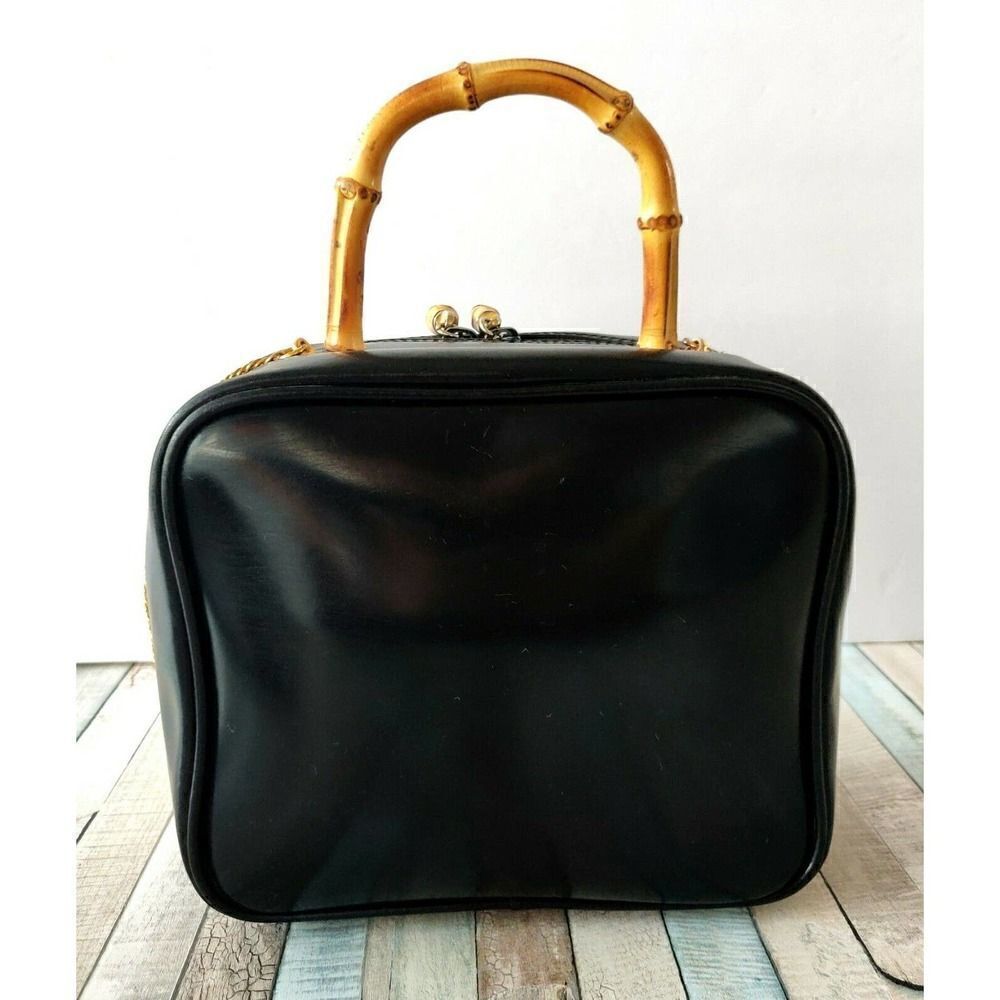 VTG CARLA MANCINI BLACK GENUINE LEATHER BAMBOO DECOR CHAIN STRAP SHOULDER BAG - Picture 7 of 12